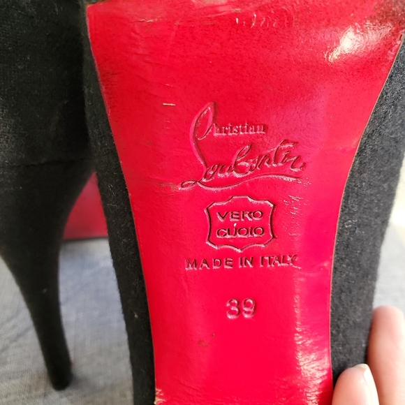 CHRISTIAN LOUBOUTIN | Loubout 150 Black Peep Toe Military Heeled Booties (9 US) - Picture 8 of 14